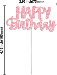 Gyufise 24Pcs Happy Birthday Cupcake Toppers Gold Glitter Celebrating - Purple Pink Silver - image 2