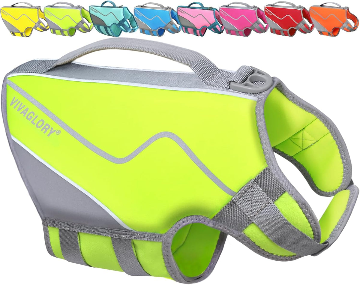 VIVAGLORY Dog Life Vest Neoprene Dog Swim Vest, M - Bright Yellow / M: 22-26in (Ribcage Girth)