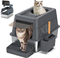Aphyxen XL Stainless Steel Litter Box with Lid - XL Dark Grey