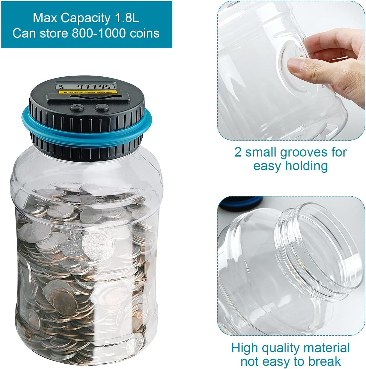 Large Piggy Banks for Adults, Digital Counting Money Jar - Blue - image 4