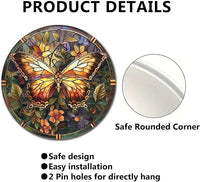 Lygond Metal Sign Tin Sign Circular Stained Glass Butterfly Wall Art for Club 12×12 Inches