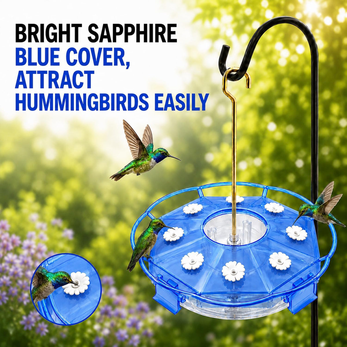 2 Pack 16 oz Saucer Hummingbird Feeders for Outdoors - Clear Sapphire / 1-Feeder Set - image 2