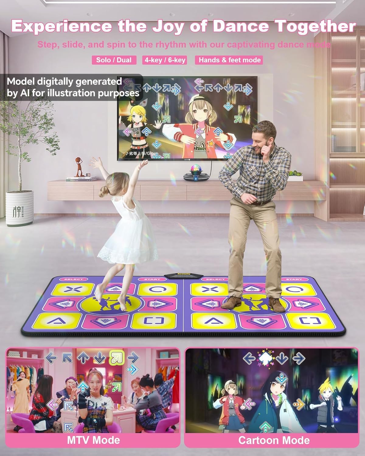 Double Wireless Dance Mat for TV, Family Fun - Purple - image 2
