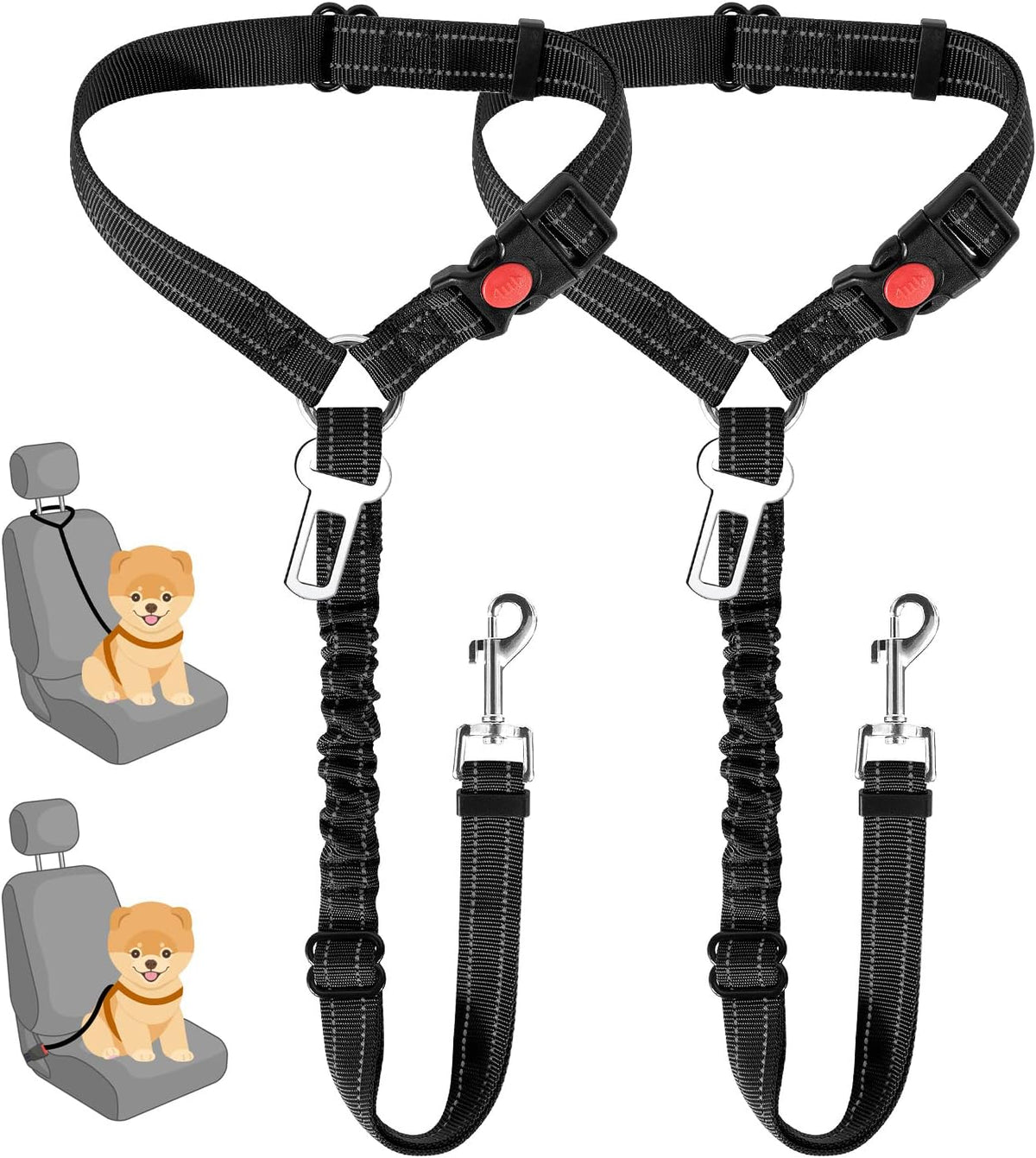 Lukovee Dog Car Seat Belt, Headrest Restraint, Headrest - Black / ·Small: Headrest + Clip, 2 Pcs