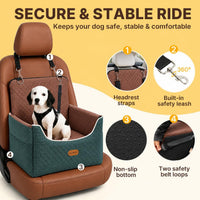 ALL GOOD PET SUPPLIES Dog Car Seat for Small/Medium Dogs Under – Essentials for Dogs - Green/Brown - image 2