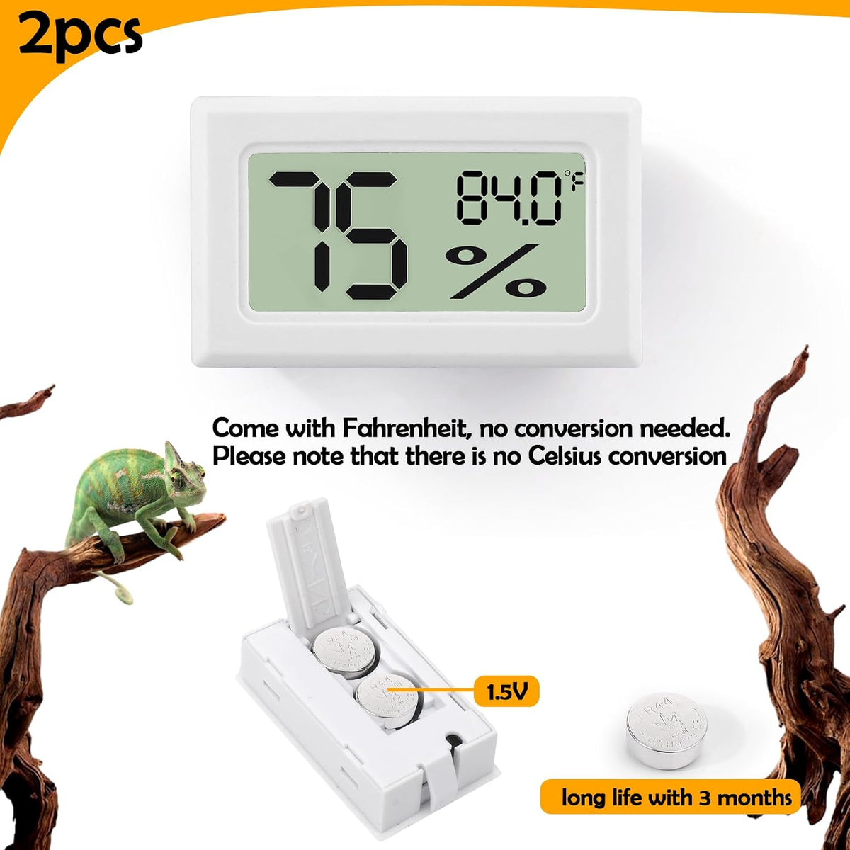 2 PCS Rectangle Reptile Thermometer and Humidity Gauge for Bearded - White Rectangle - image 4