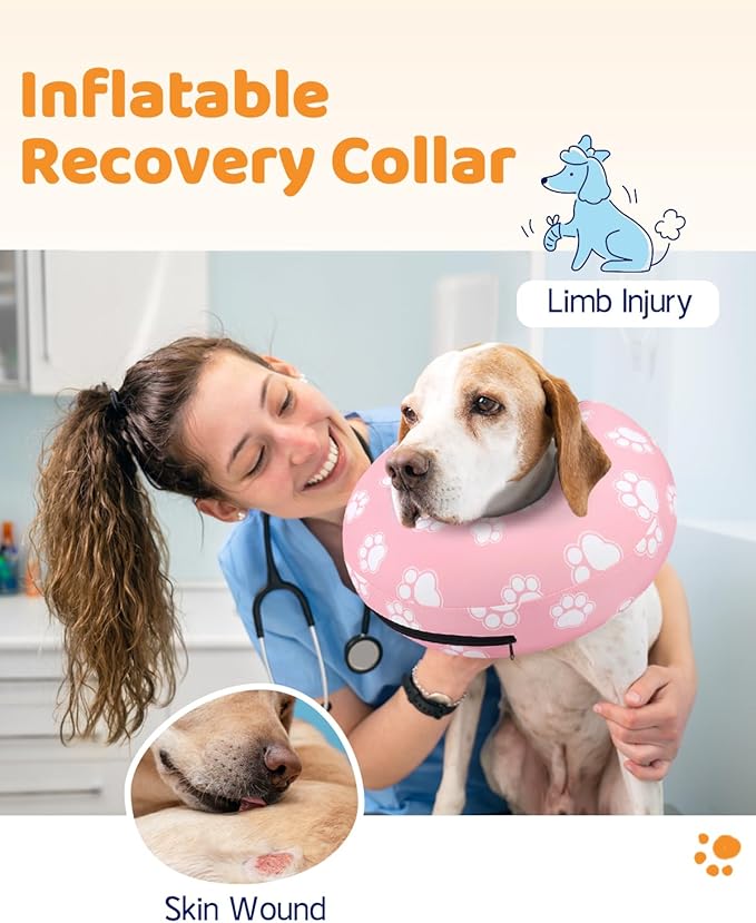 Supet Inflatable Dog Cone Collar Alternative After Surgery, Doggie Neck Donut Collar Recovery ECollar for Post Surgery, Soft Dog Cone for Small Medium Puppies Cats