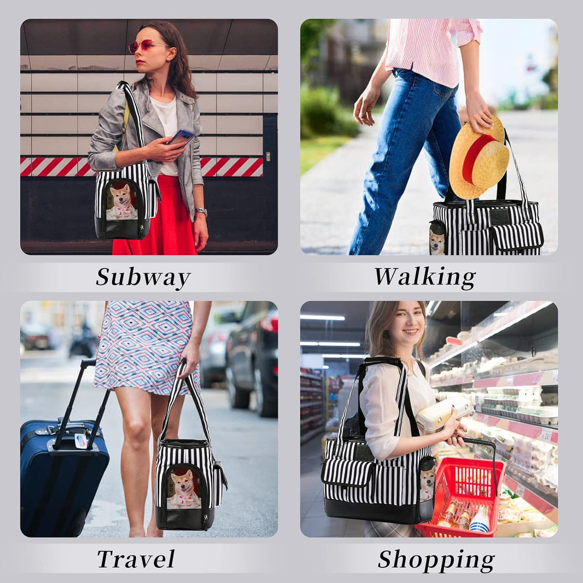 Cat Carrier, Dog Carrier, Pet Carrier - Black White Stripes New - image 2