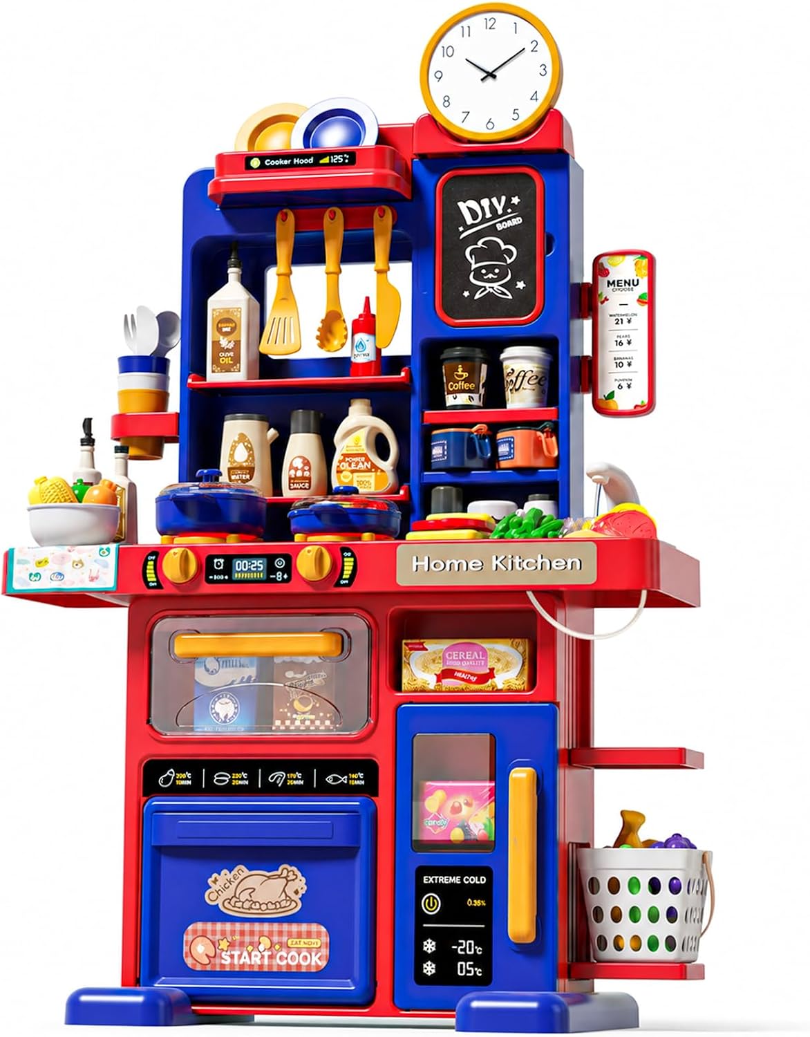 33.8IN Kids Kitchen Playset with Sound & Light - Blue