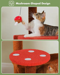 Mushroom Cat Tree Tower with Removable Scratcher, Large Hammock, Condo, Perch, 3 Sisal Posts – Multi-Level Cat Tree for Indoor Cats, Cute Cat Tower for Small Space Homes