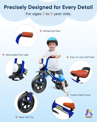 KRIDDO 2-in-1 Foldable Balance Bike and Toddler Tricycle for 2 to 5 - Blue - image 4