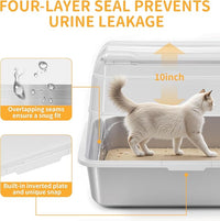 Stainless Steel Litter Box with Lid, XL Extra Large Cat Litter Box, Enclosed Metal Litter Pan with High Sided Enclosure & Scoop, Anti Leakage, Easy to Clean, Odor Control (White)