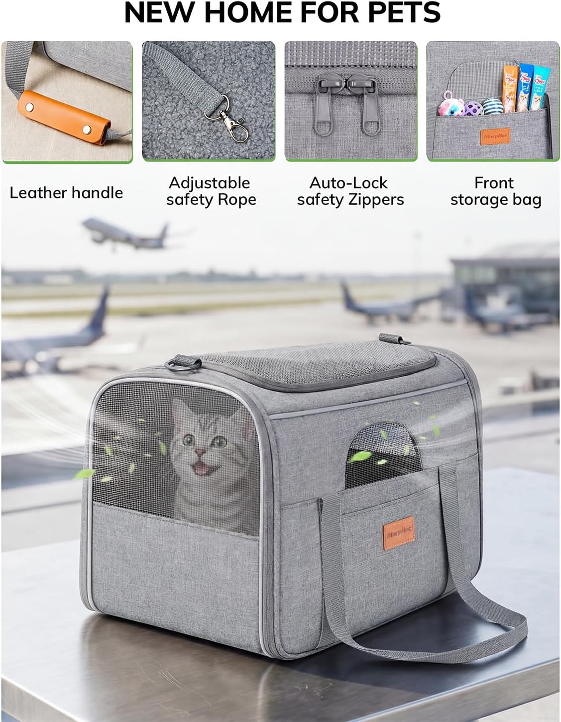 Morpilot Cat Carrier Soft for Large Medium Cats and Puppy up to – Essentials for Dogs - Light Gray / 16.5"L x 11.0"W x 11.0"H - image 3