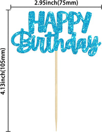 Gyufise 24Pcs Happy Birthday Cupcake Toppers Gold Glitter Celebrating - Blue Silver - image 2