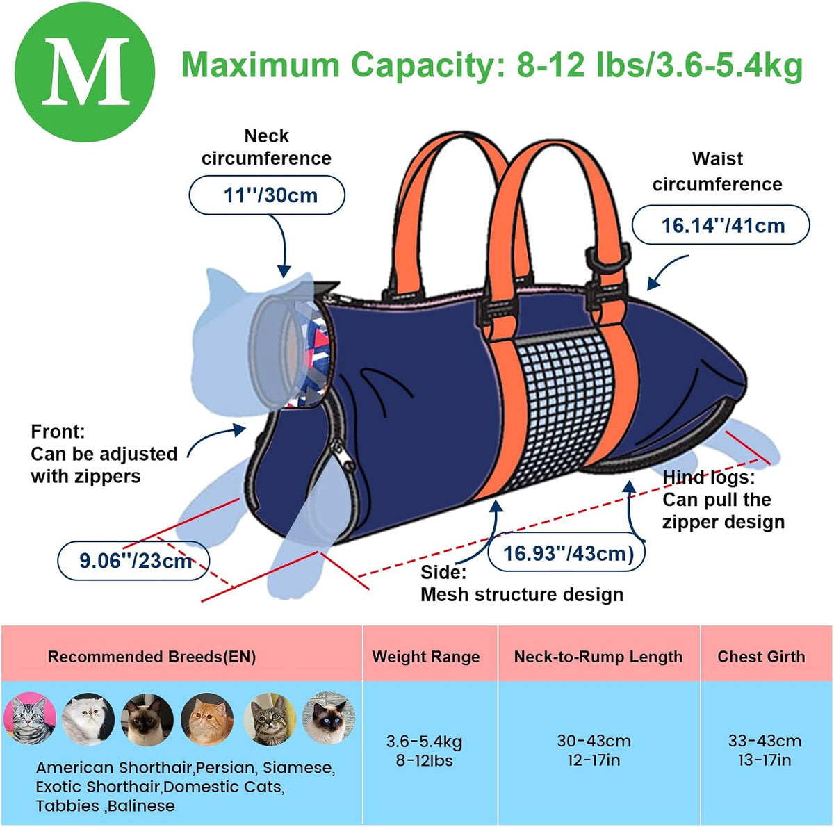 Cinf Cat Restraint Grooming Bag - M (8-12lbs) / Navy Blue - image 4