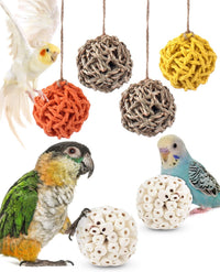 Bissap Bird Chew Toys, Parrot Foraging Shredder Natural Palm Frond Hanging Cage Toy for Conure - Balls