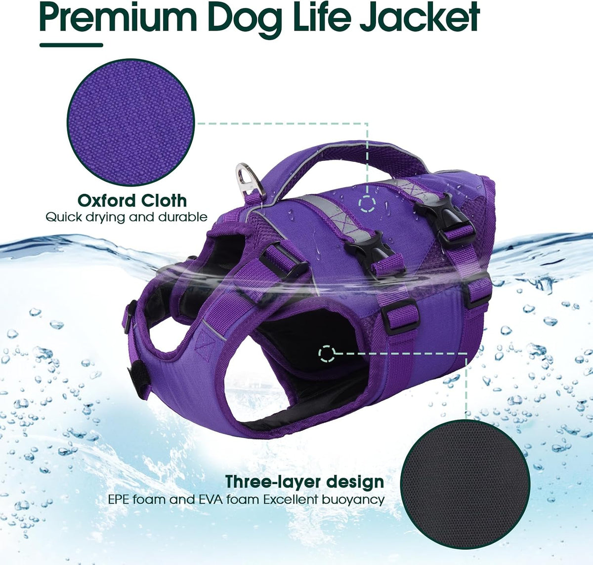 Kuoser Dog Life Jacket, High Flotation Dog Life Vest for Swimming Boating – Essentials for Dogs - High‑Vis Purple / Xl (Chest Girth:25.98-33.46'') - image 2