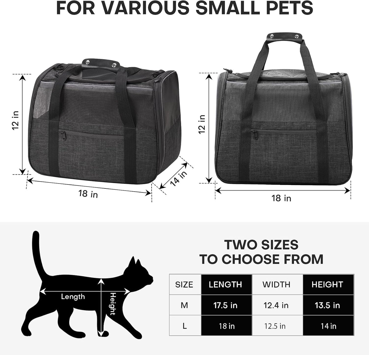 JUNGYOUN Premium Cat Carrier - Dark Grey / 18.0"L x 12.5"W x 14.0"H - image 3
