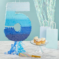 BLUE PANDA Pull String Pinata Number 5, Ombre Blue - Number 5 - image 2