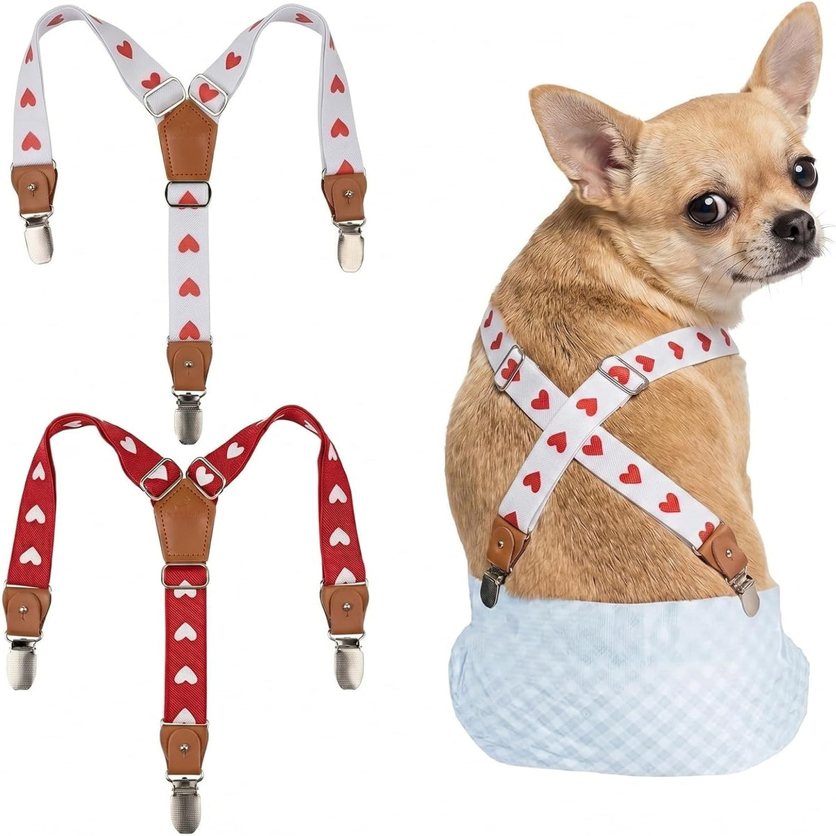 2 Pieces Dog Diaper Suspenders - Heart / Small/Medium