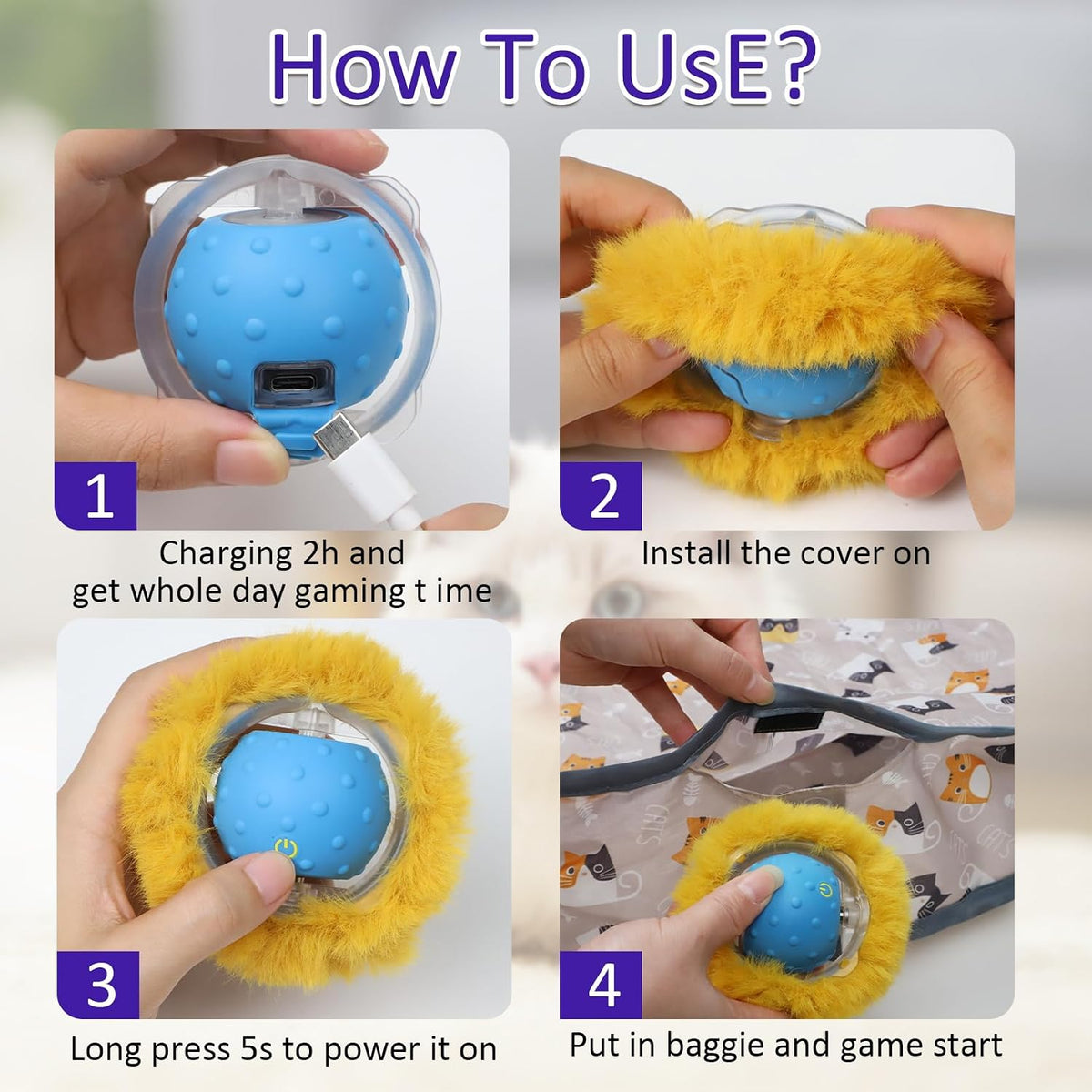 Giociv Interactive Cat Toys Ball Fast Rolling in Pouch - Blue - image 4