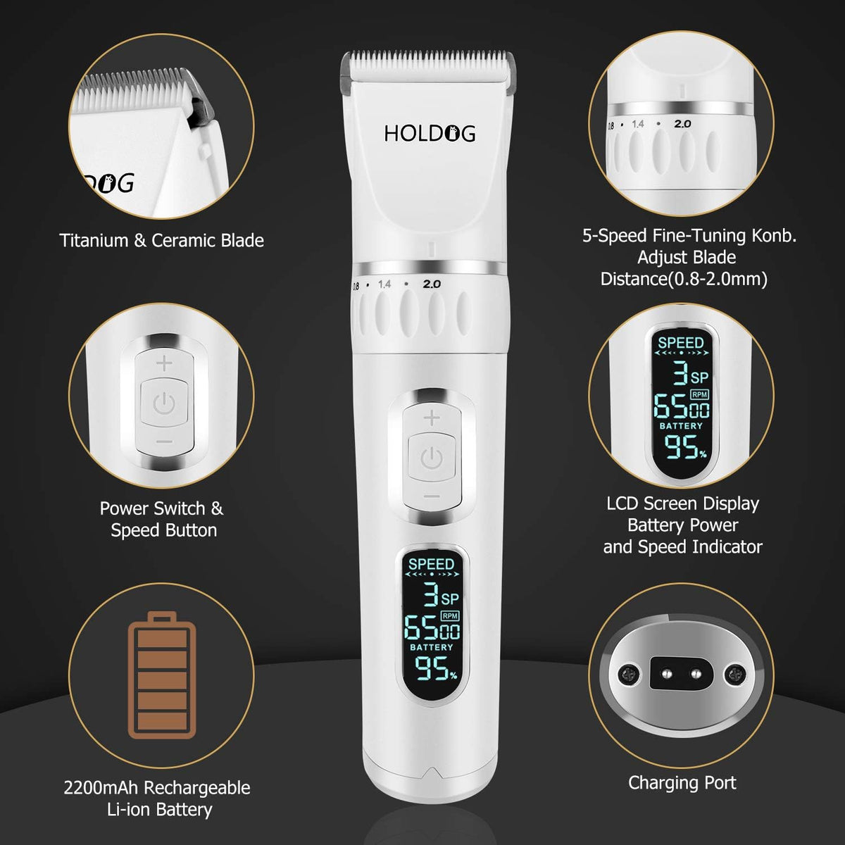 Dog Clippers Professional Heavy Duty Grooming Clipper 3-Speed - White - image 2