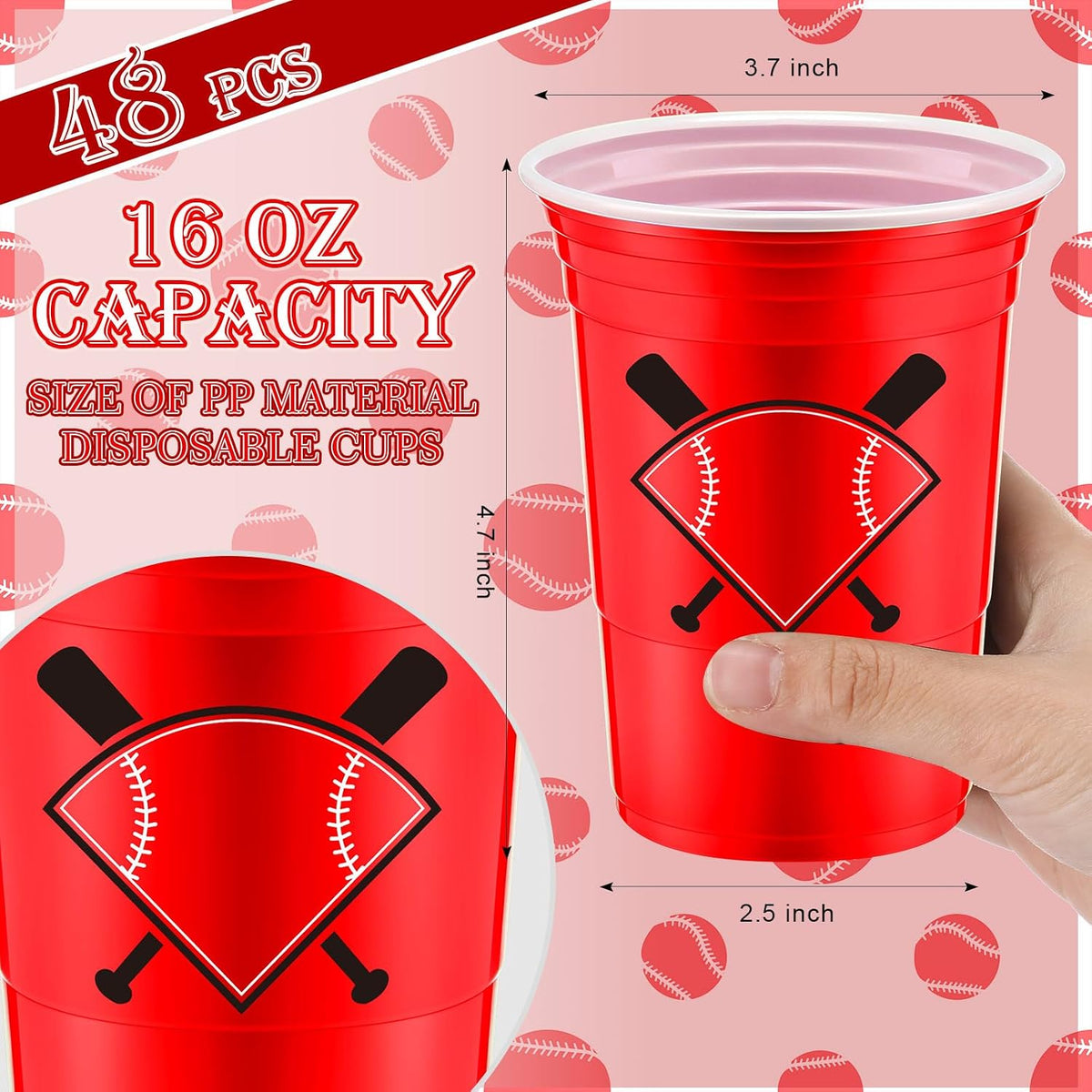 Norme 48 Pcs Checkered Flag Plastic Cups - Baseball - image 3