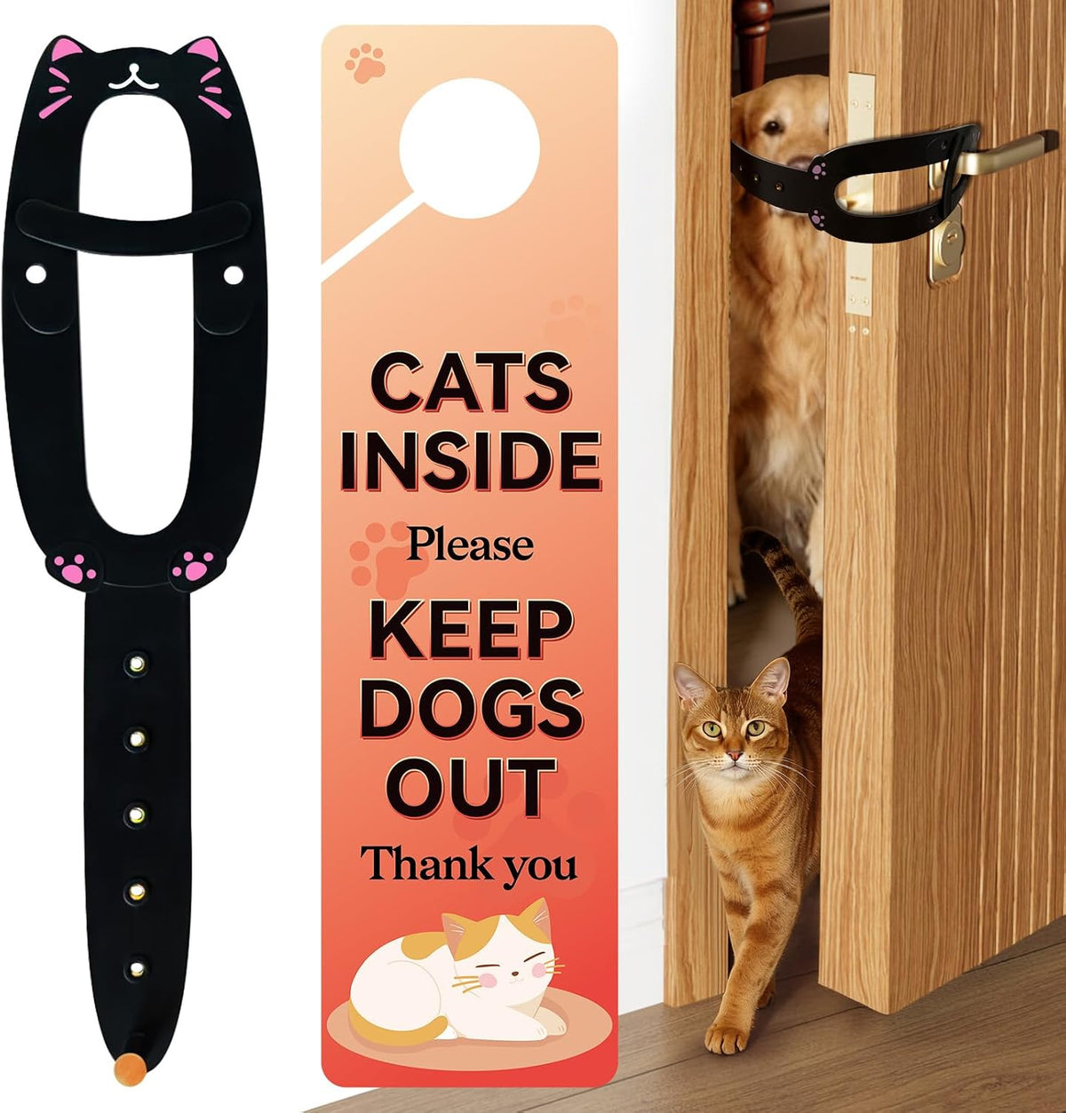 TGIOW Cat Door Latch with Stabilizer, Keep Door Open 2.5-6.5" - 1pcs-black