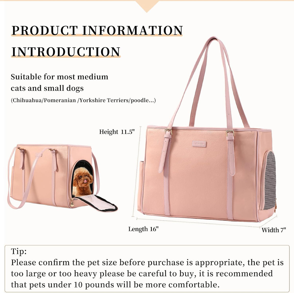 Fashion Dog Purse Pet Carrier Leather Bag for Small Dogs Cats Puppy - Pink - image 2
