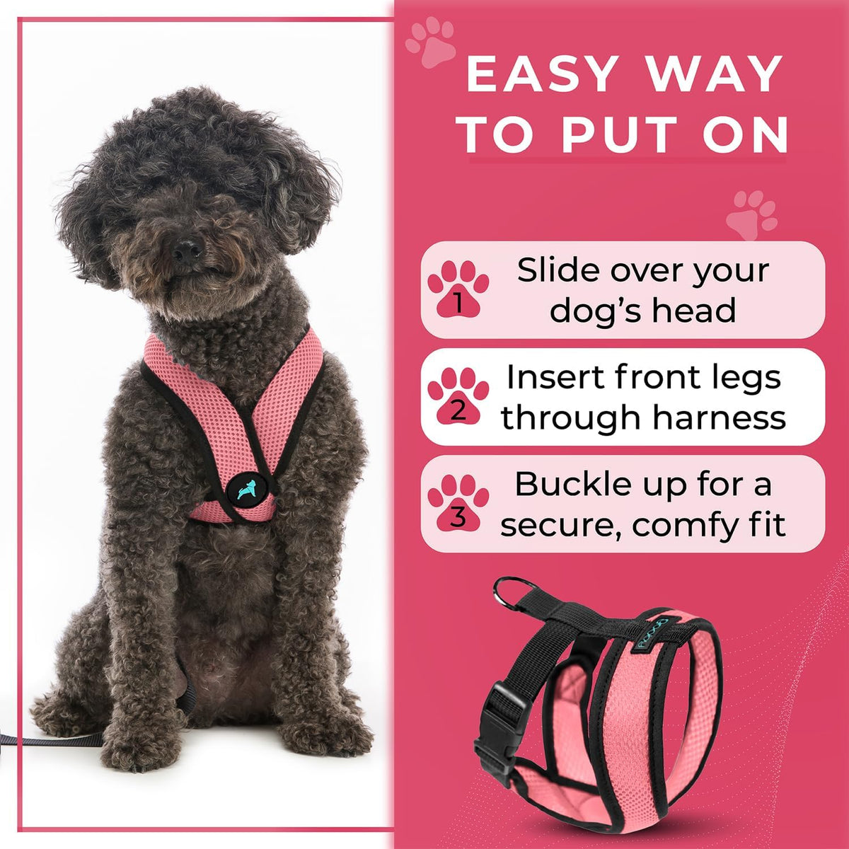 Gooby Comfort X Head-in Dog Harness, Choke-Free - Medium Chest (14.25-18.75") / Pink - image 4