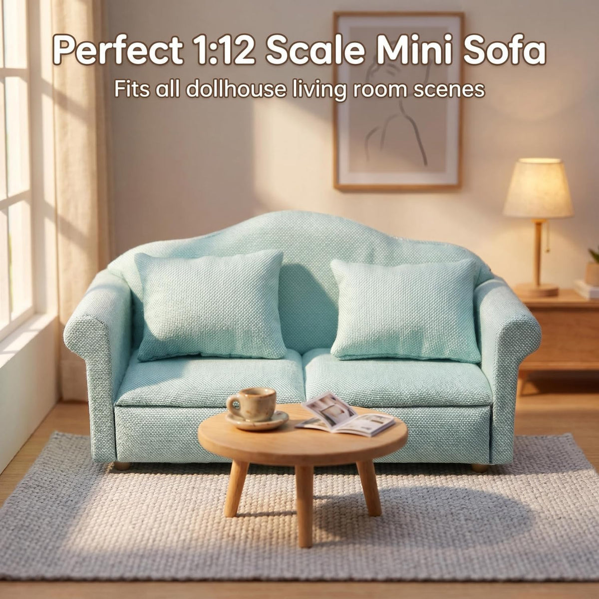 Cutemini white 1/12 scale dollhouse loveseat couch with pillows - view 21