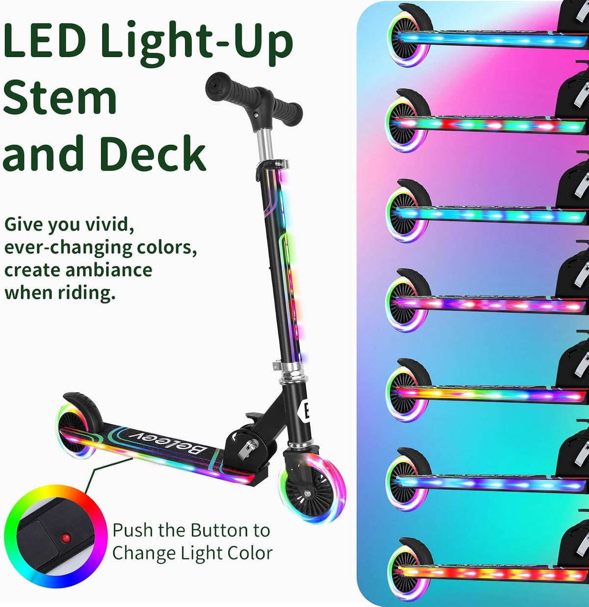 BELEEV V2 Scooters for kids Light-Up Wheels & Stem & Deck - Black - image 3