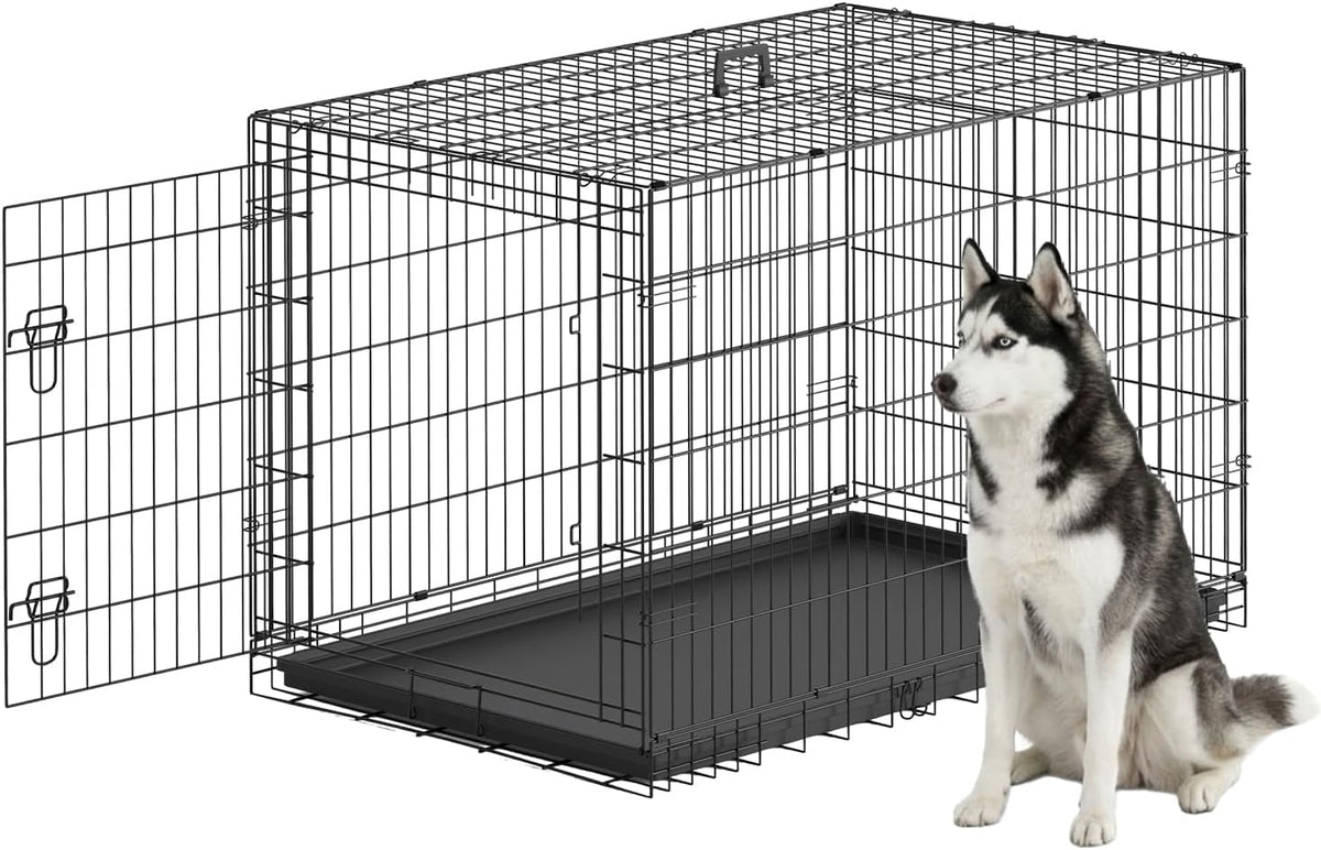 FDW, 48" Foldable Metal Dog Crate, Cage for XL Dogs - Black / 48 Inch Single Door