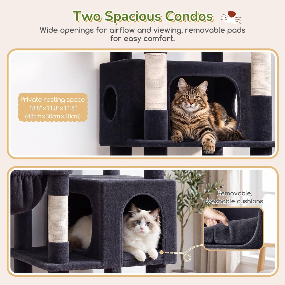 Globlazer 74in Heavy Duty Cat Tree Tower for Indoor Cats Large Adult - Dark Grey / 74inch - image 3