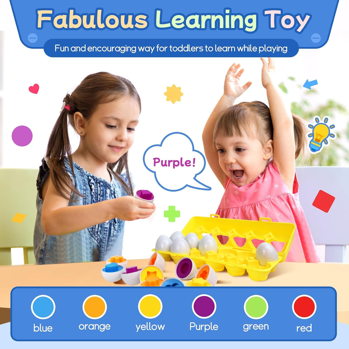 Tinabless Matching Eggs Toys 12 pcs Set Color & Shape Recognition - Yellow - Color & Shape Matching - image 3
