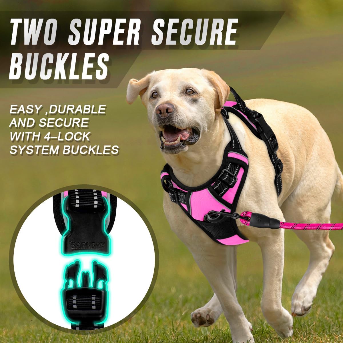 BARKBAY Dog Harness No Pull for Large Dogs Front Back Clips - Medium(Chest:22.5-28") / Pink - image 4