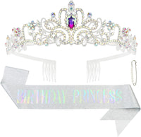 CIEHER Princess Crown and Birthday Sash Set - Silver