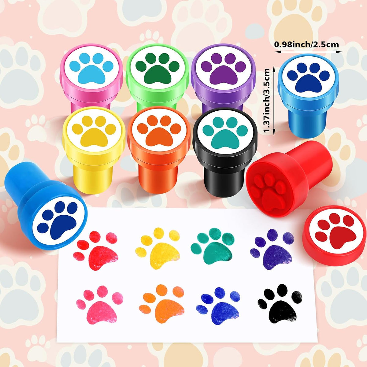 Hxezoc dog paw print stamps, 24 mini self-inking stampers in 8 bright colors - view 19