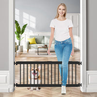 Dog Gate Indoor,18"-45" Adjustable Extra Wide Metal Short Dog Gate to Step Over, 10" Tall Small Pet - 18-45''W*14''H / Black