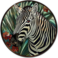 Lygond Metal Sign Tin Sign Circular Stained Glass Zebra Decor Outdoor for Garden 12×12 Inches
