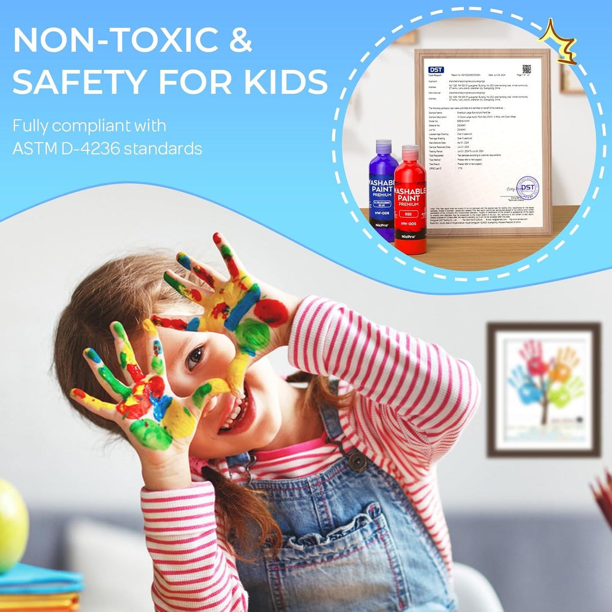 Nicpro 18 Colors Large Washable Paint Set for Kid - 8 Colors / 4 Fl Oz (Pack of 8) - image 3