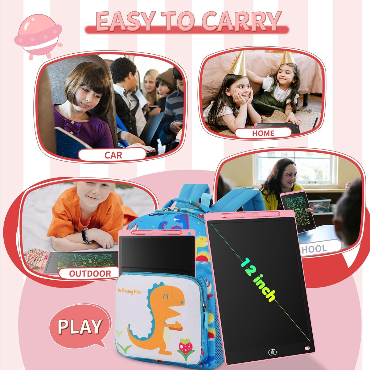 [2 Pack] Genialba LCD Writing Tablet 10-Inch Colorful Doodle Board - Pink & Blue / 10 Inch / 2 - image 3