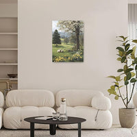 Country Sheep Canvas Wall Decor Farmhouse Rustic Lamb Wildflower Wall Art Nature Countryside Landscape Pictures Painting Print Framed Artwork Decorations for Bathroom Living Room Bedroom 12"x16"