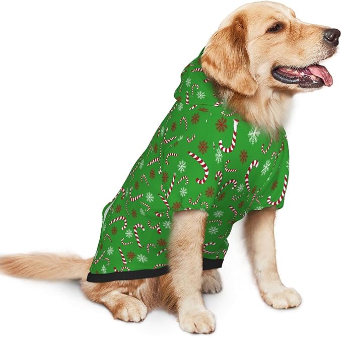 Green Candy Cane Hoodie,Christmas Cosplay Dog Clothes with Pocket and Hat Winter Clothes Sweaters Xx-Large