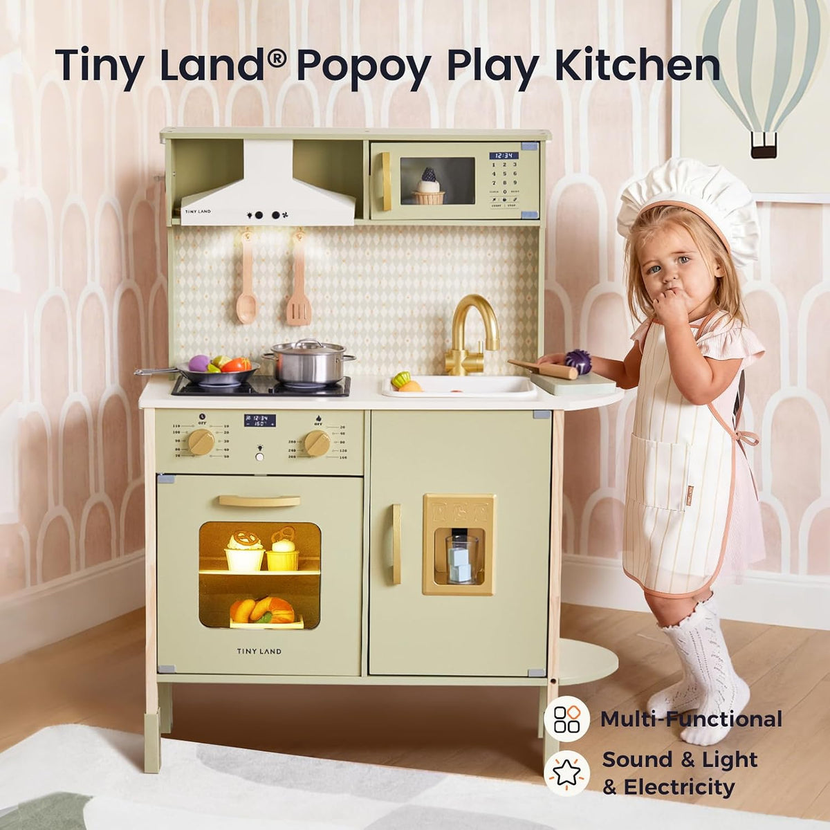 Tiny Land Play Kitchen for Kids, Real Lights - Green - image 2