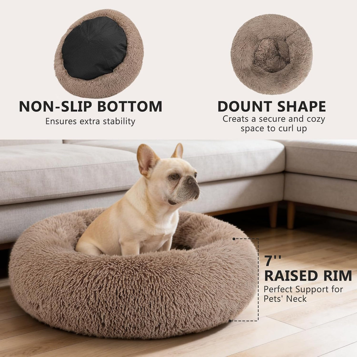 MIXJOY Orthopedic Dog Bed Comfortable Donut Cuddler Round Pet Beds - S(23’’x 23’’) / Brown - image 2