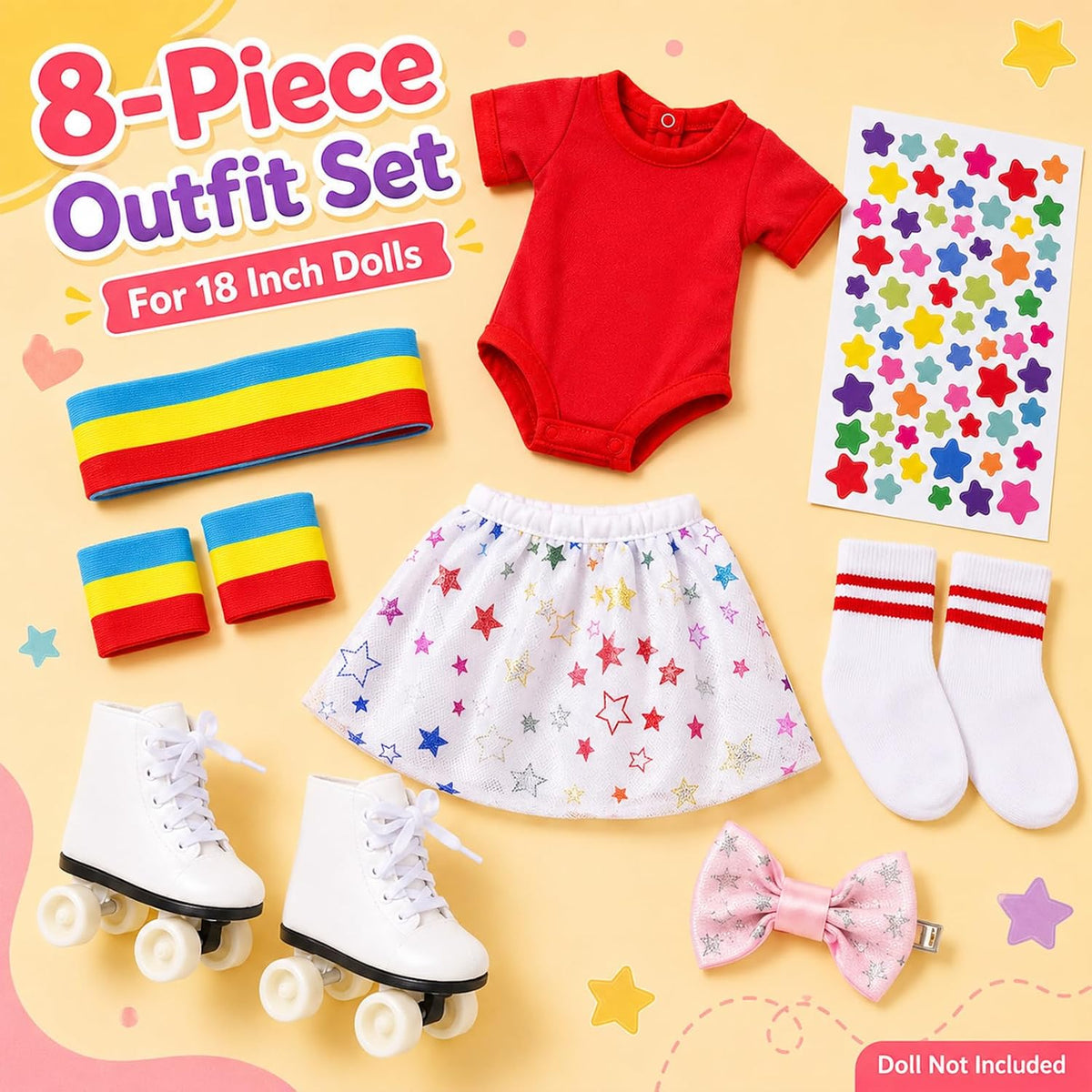 Kajaia 8 Pcs 18 Inch Doll Swimsuits Clothes and Accessories – Fun for Kids & Family - Colorful / Star - image 3