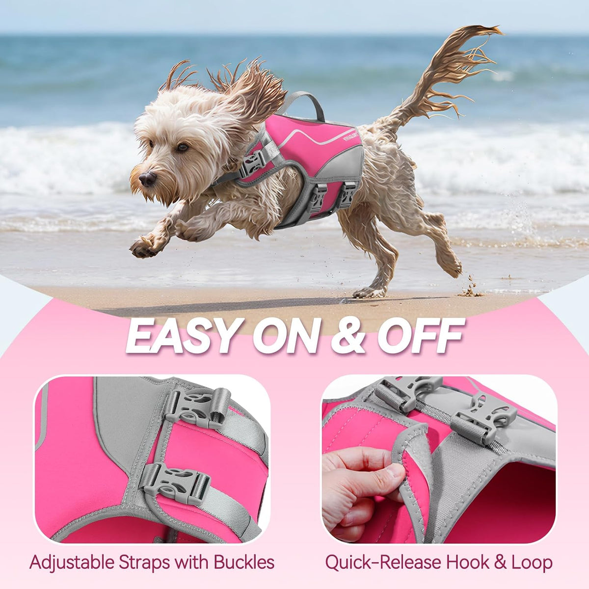 VIVAGLORY Dog Life Vest Neoprene Dog Swim Vest, M - Pink / M: 22-26in (Ribcage Girth) - image 3
