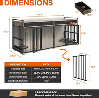 86.6inch Dog Crate Furniture with Storage,Furniture Style TV Stand Dog Kennel for 2 Dogs,with 6 Drawers,Removable Divider&Adjustable Bowls,Heavy Duty Metal Chew-Resistant Dog Crate Furniture