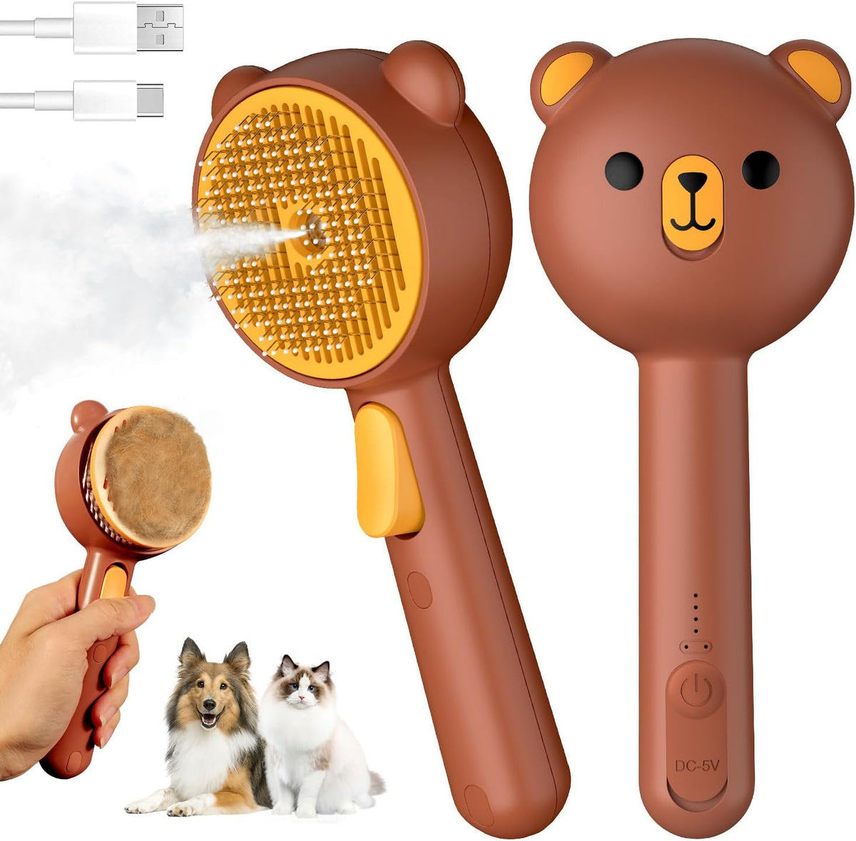 Cat Steam Brush, Self Cleaning Pet Spray Hair Removal Comb with Release Button, 3 in 1 Cat Brush